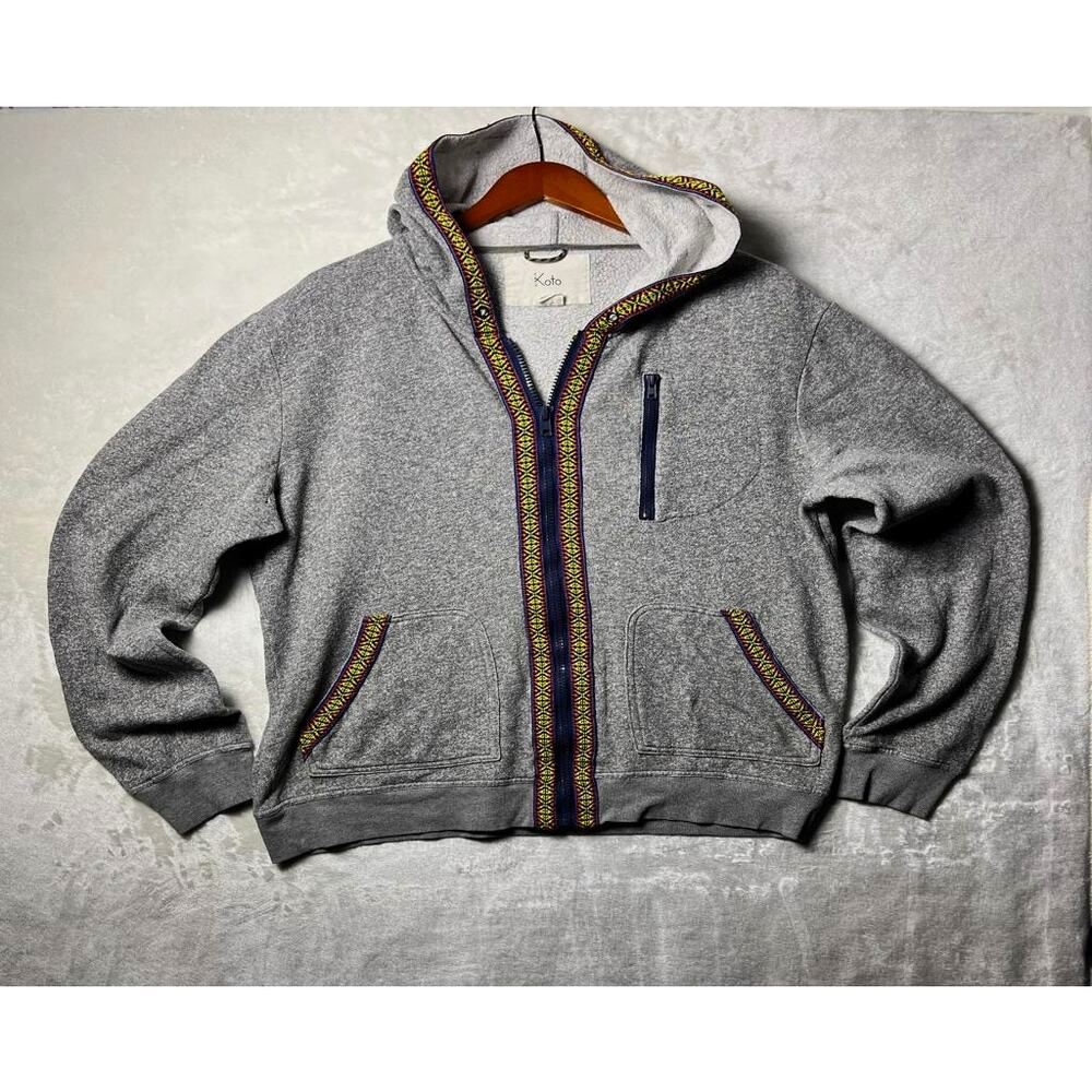 Koto Flecked Hoodie Men's XL Tribal Embroidery Hindi Nepal Street Chic Full Zip